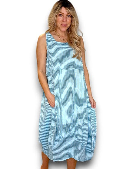 LIGHT BLUE STRIPE MAXI TANK DRESS