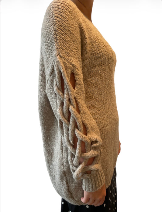 Plait Sleeve Knit -Natural