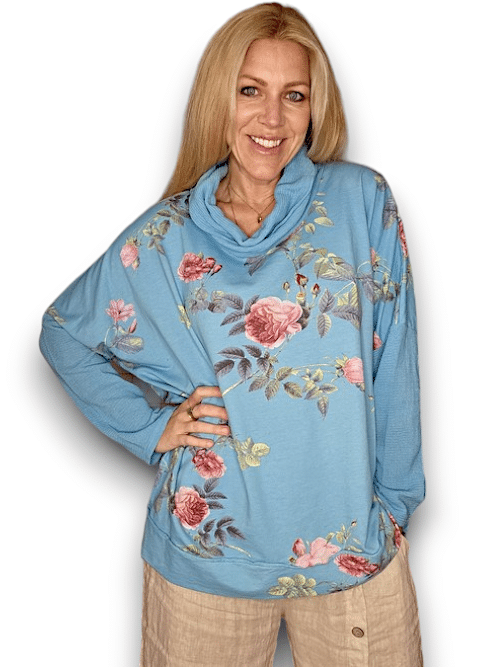 LIGHT TURQUOISE THORN ROSE MOKU COTTON W DETAILS SWEATER