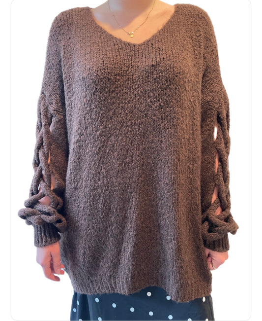 Plait Sleeve Knit - Brown