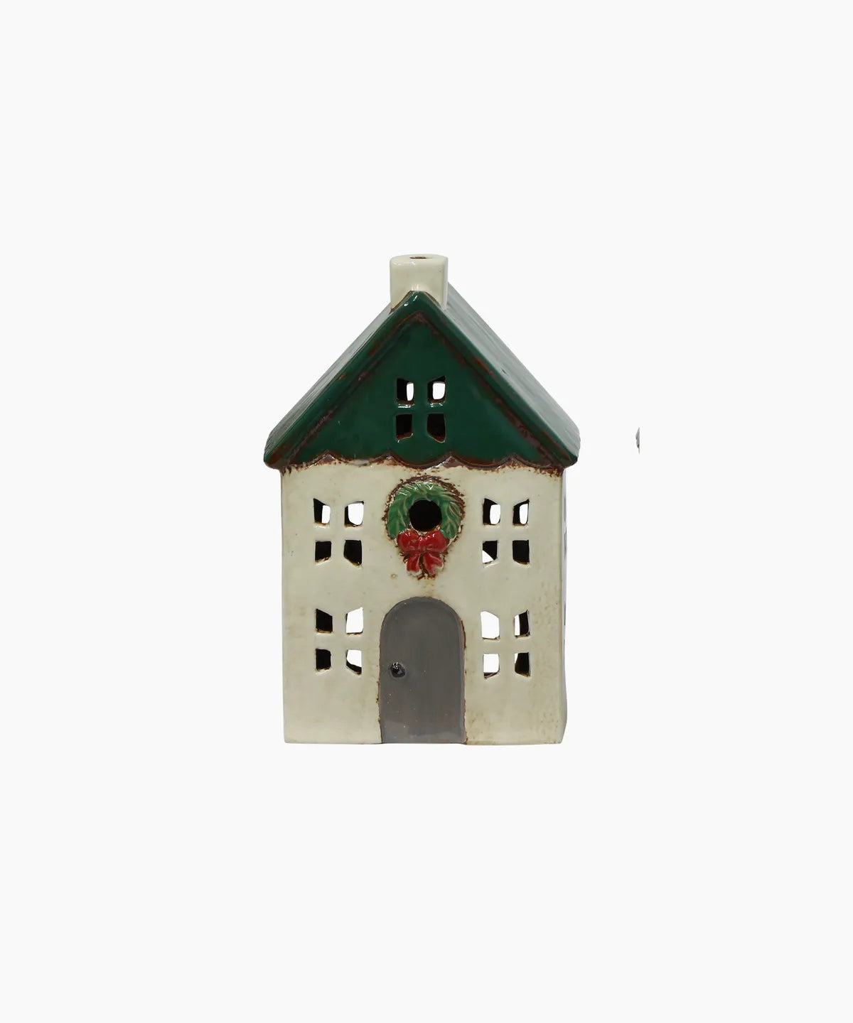 Christmas Tea Light House Green with Wreath Small YA0086