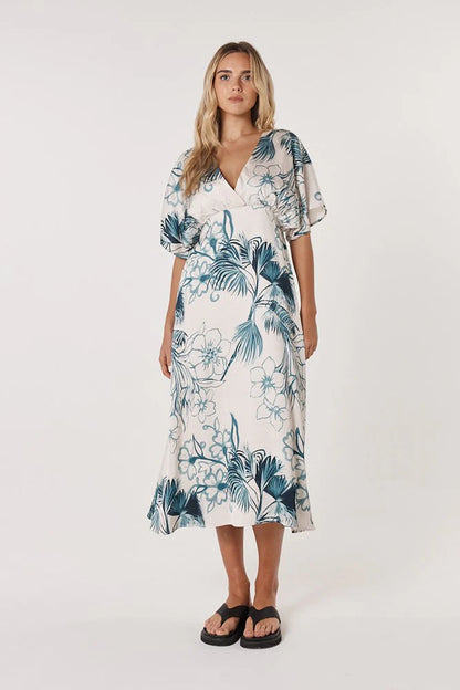 Solstice Palms Midi Dress - Palm Print