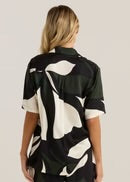 Tarni Satin Shirt - Iris Abstract Print