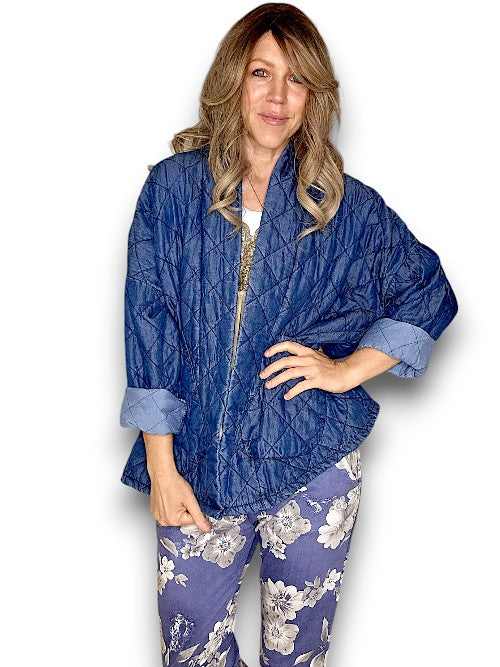 DARK DENIM QUILTED WRAP JKT