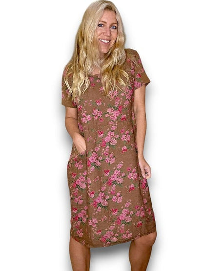 DARK COFFEE FAR AWAY ROSE JUNGLE DRESS