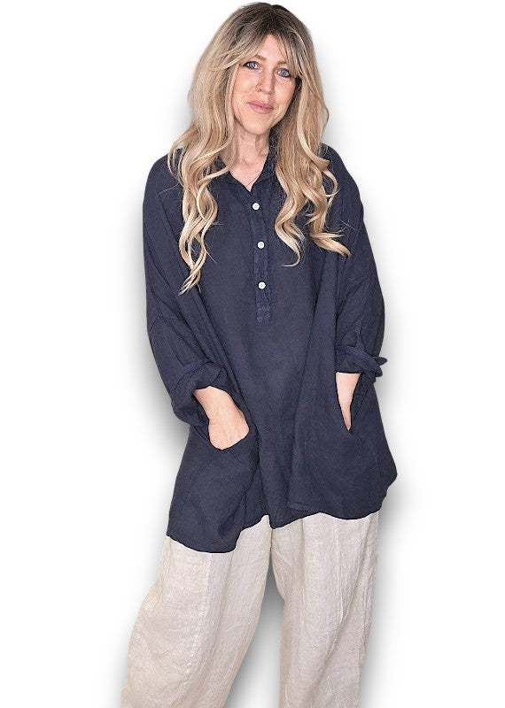 NAVY COASTAL TUNIC SHIRT
