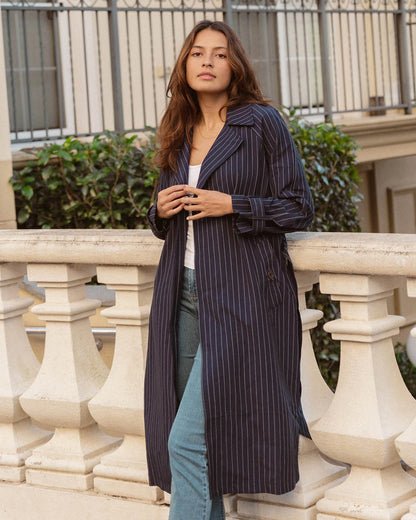 Mayla Duster - Blue Pinstripe