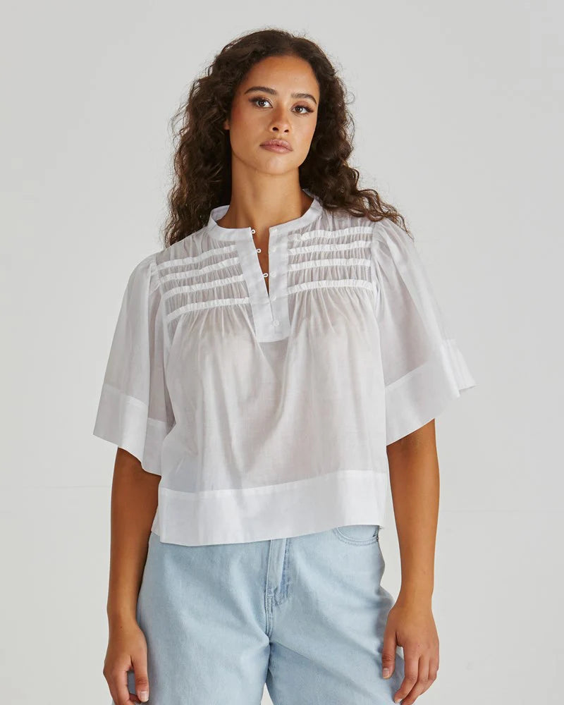 PAMMI RUFFLE YOKE BLOUSE - WHITE