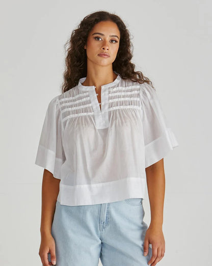 PAMMI RUFFLE YOKE BLOUSE - WHITE