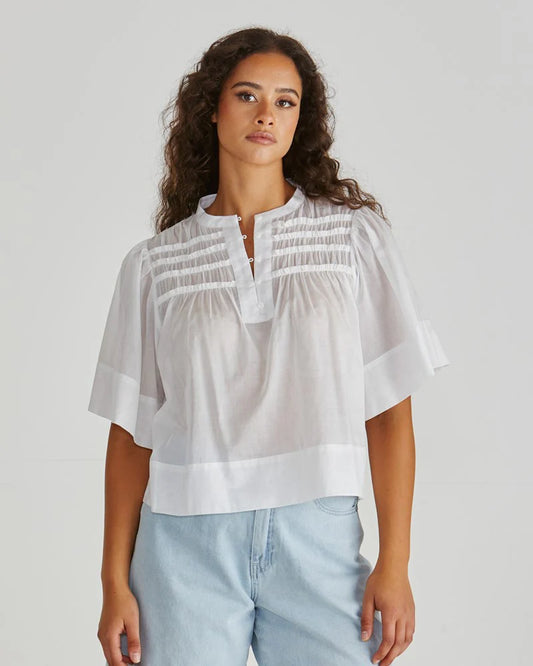 PAMMI RUFFLE YOKE BLOUSE - WHITE