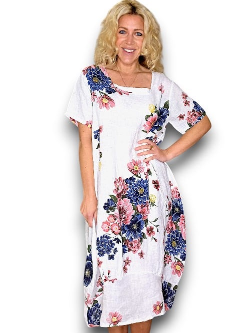 WHITE PETAL BLOOM MID SLEEVE MAXI DRESS