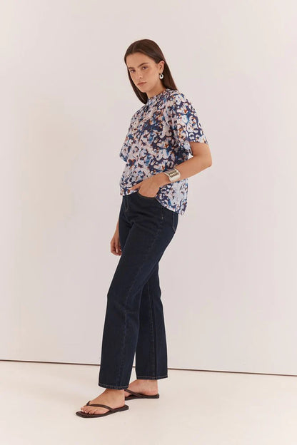 Anika Frill Neck Blouse - Violet Floral
