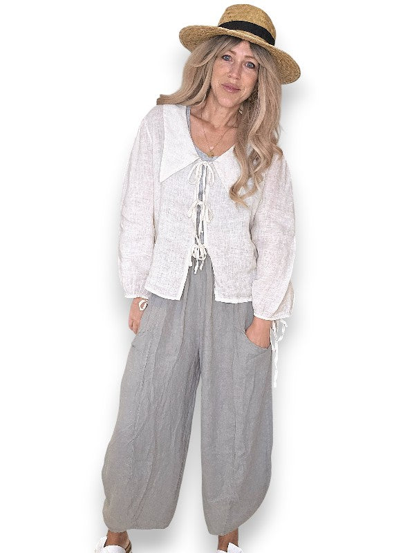 GREY BARREL LINEN PANTS
