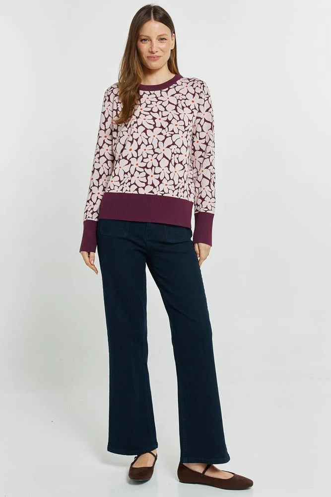 Maisie Sweater - Wine Petal Jacquard