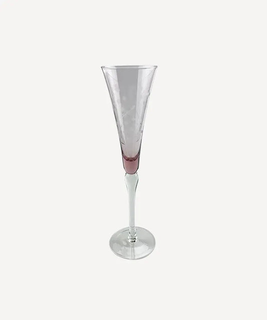 Floral Etched Champagne Glass Pink/Set 4