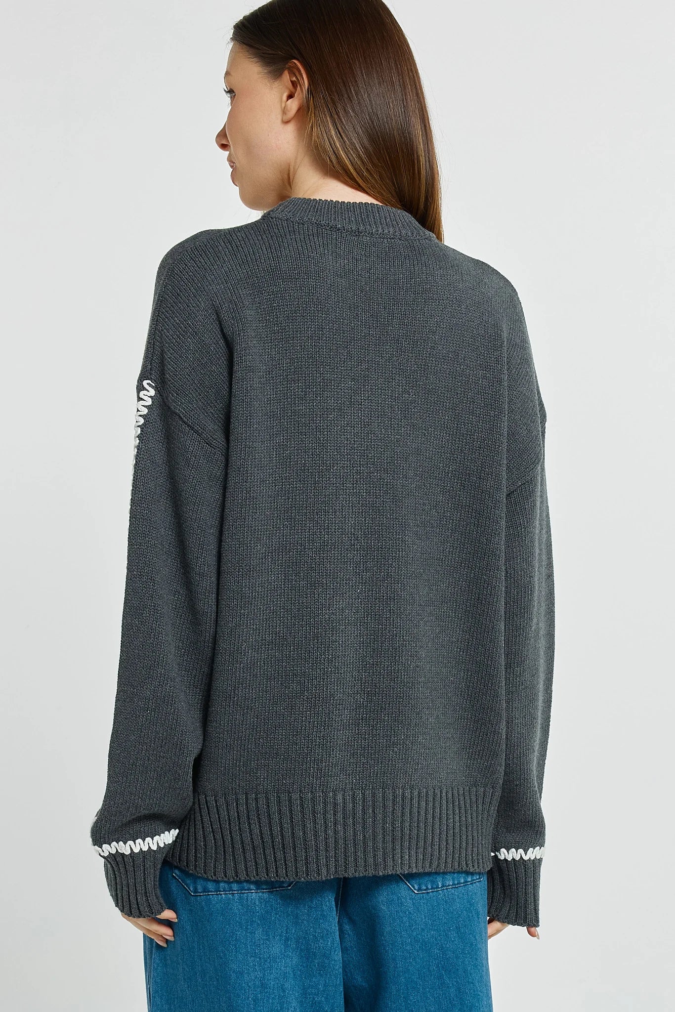 Contrast Stitch Sweater - Charcoal