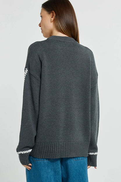 Contrast Stitch Sweater - Charcoal