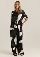 Tarni Satin Shirt - Iris Abstract Print