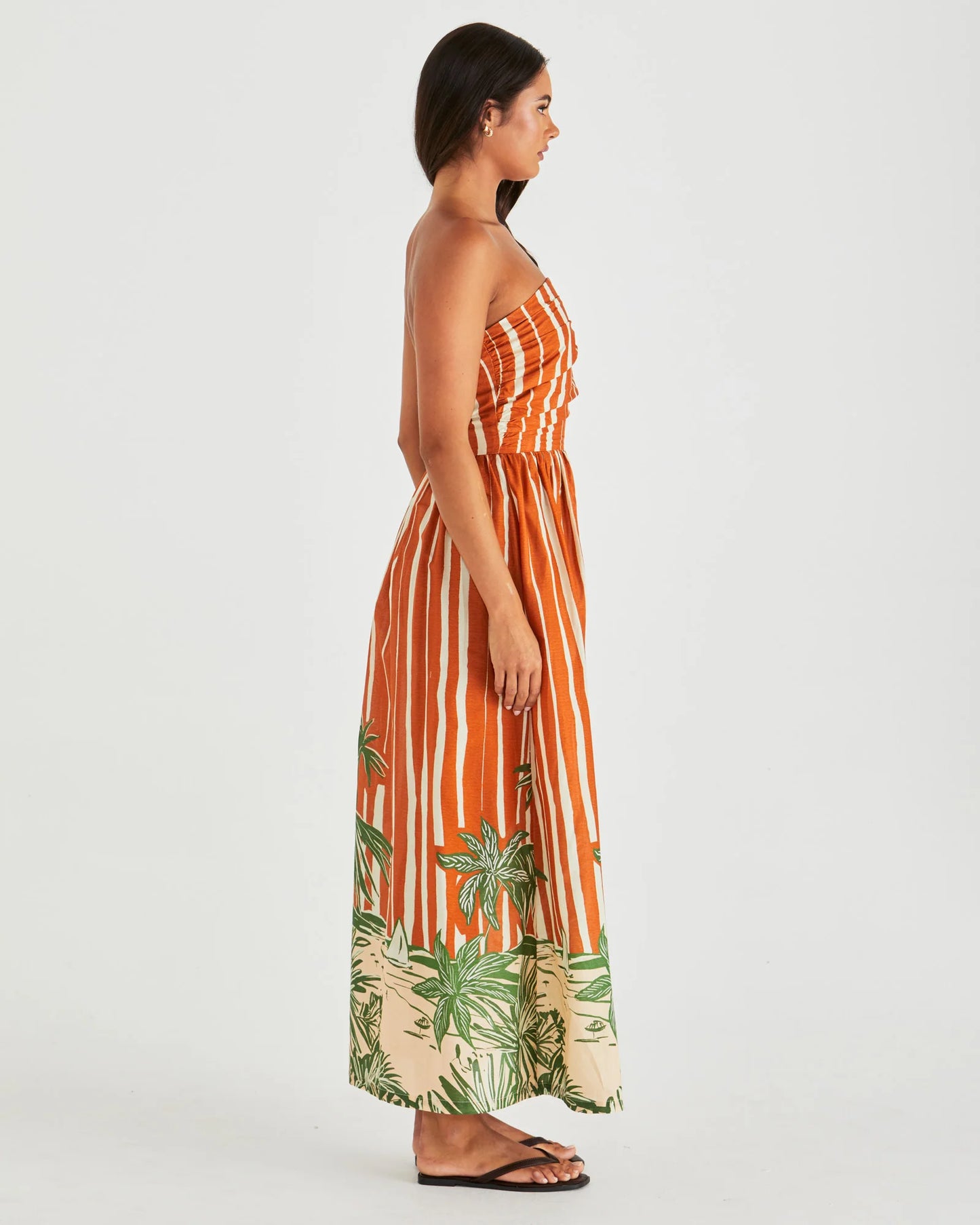 MINA STRAPLESS DRESS - PALM STRIPE