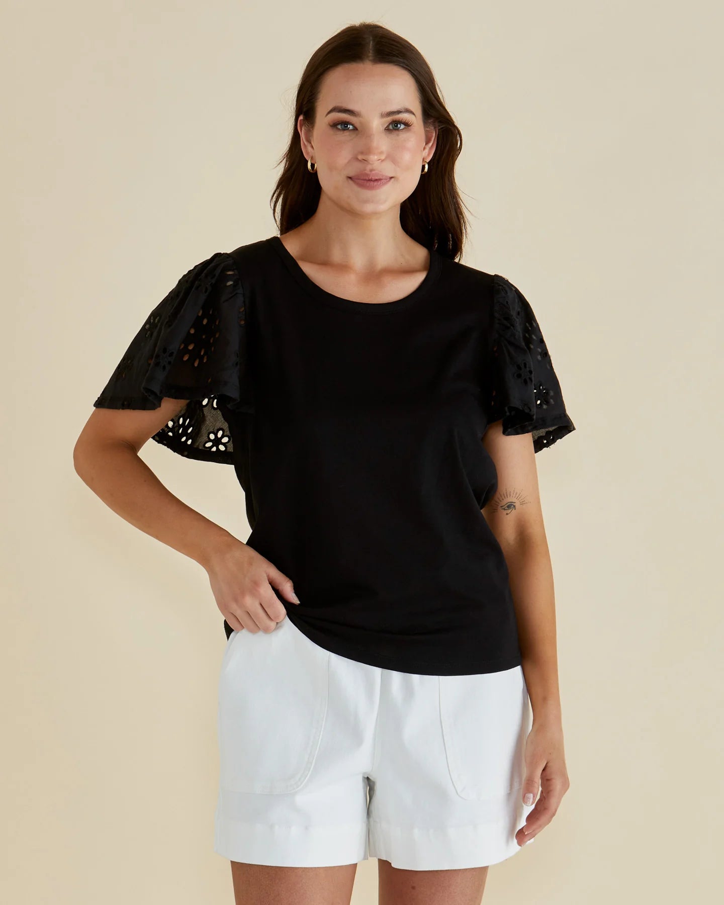 Lottie Embroidered Tee - Black