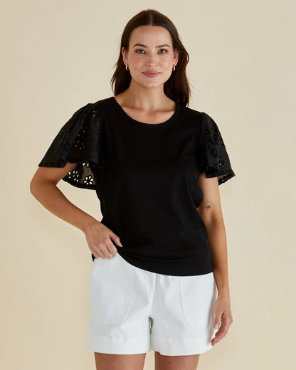 Lottie Embroidered Tee - Black