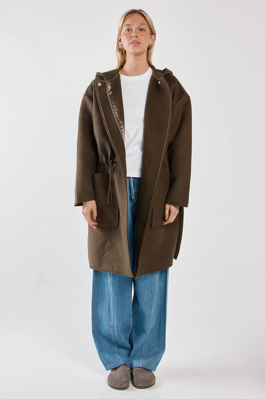 Maxi Hooded Coat - Dark Olive