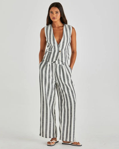 NEVADA PANT - CREAM BLACK STRIPE