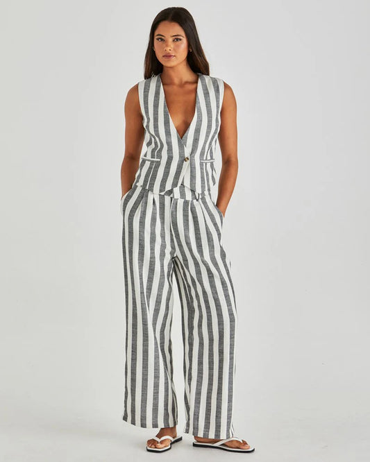 NEVADA PANT - CREAM BLACK STRIPE