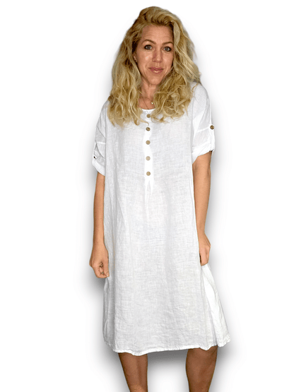 WHITE FRONT BUTTON DRESS