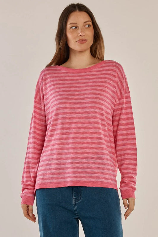 BETTY BASICS Natasha Knit Top - Blush Stripe