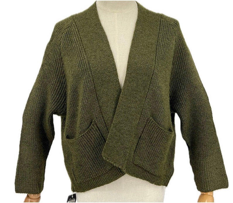 Cropped Knit Cardigan - khaki