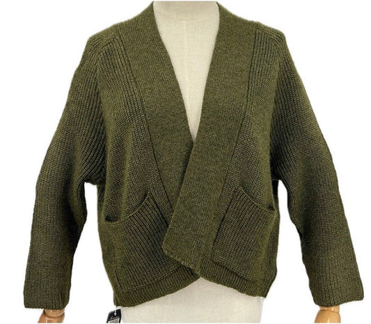 Cropped Knit Cardigan - khaki