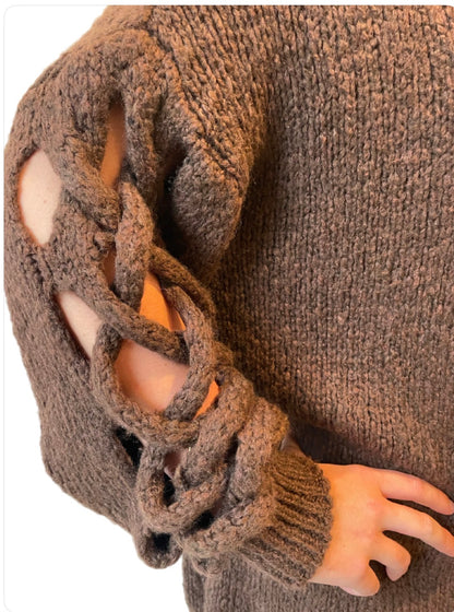Plait Sleeve Knit - Brown