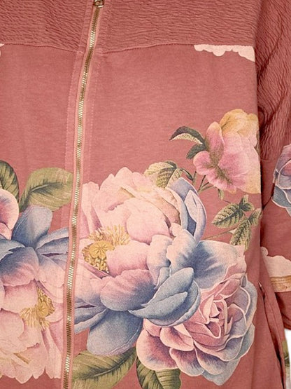 DRK BERRY OMBRE PEONY PATCHWORK HOODIE