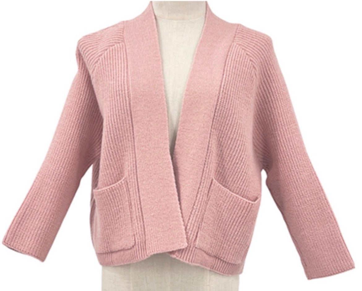 Cropped Knit Cardigan -Blush