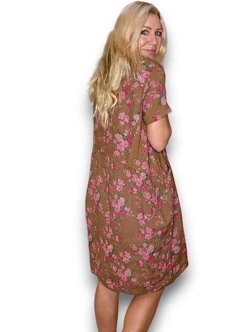 DARK COFFEE FAR AWAY ROSE JUNGLE DRESS