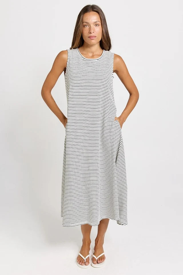 Sabrina Cotton Maxi Dress - Navy Stripe