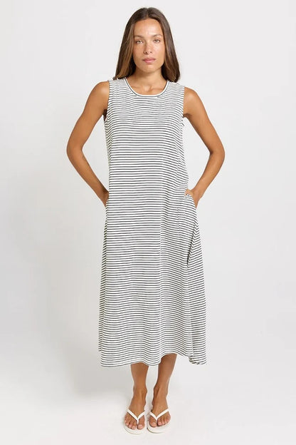 Sabrina Cotton Maxi Dress - Navy Stripe