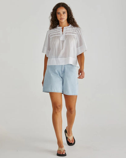 PAMMI RUFFLE YOKE BLOUSE - WHITE