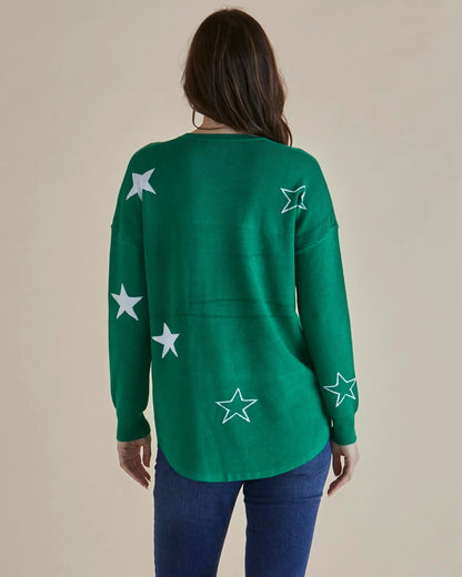 Sophie Knit Jumper - Green Stars