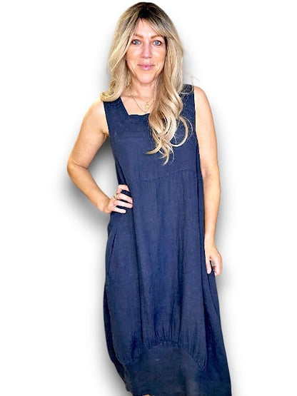 NAVY PLAIN MAXI TANK DRESS