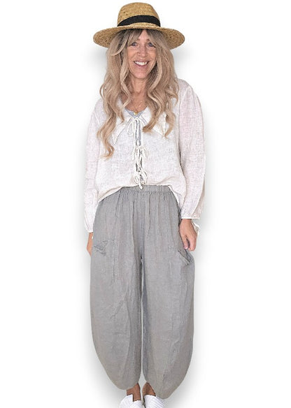 GREY BARREL LINEN PANTS