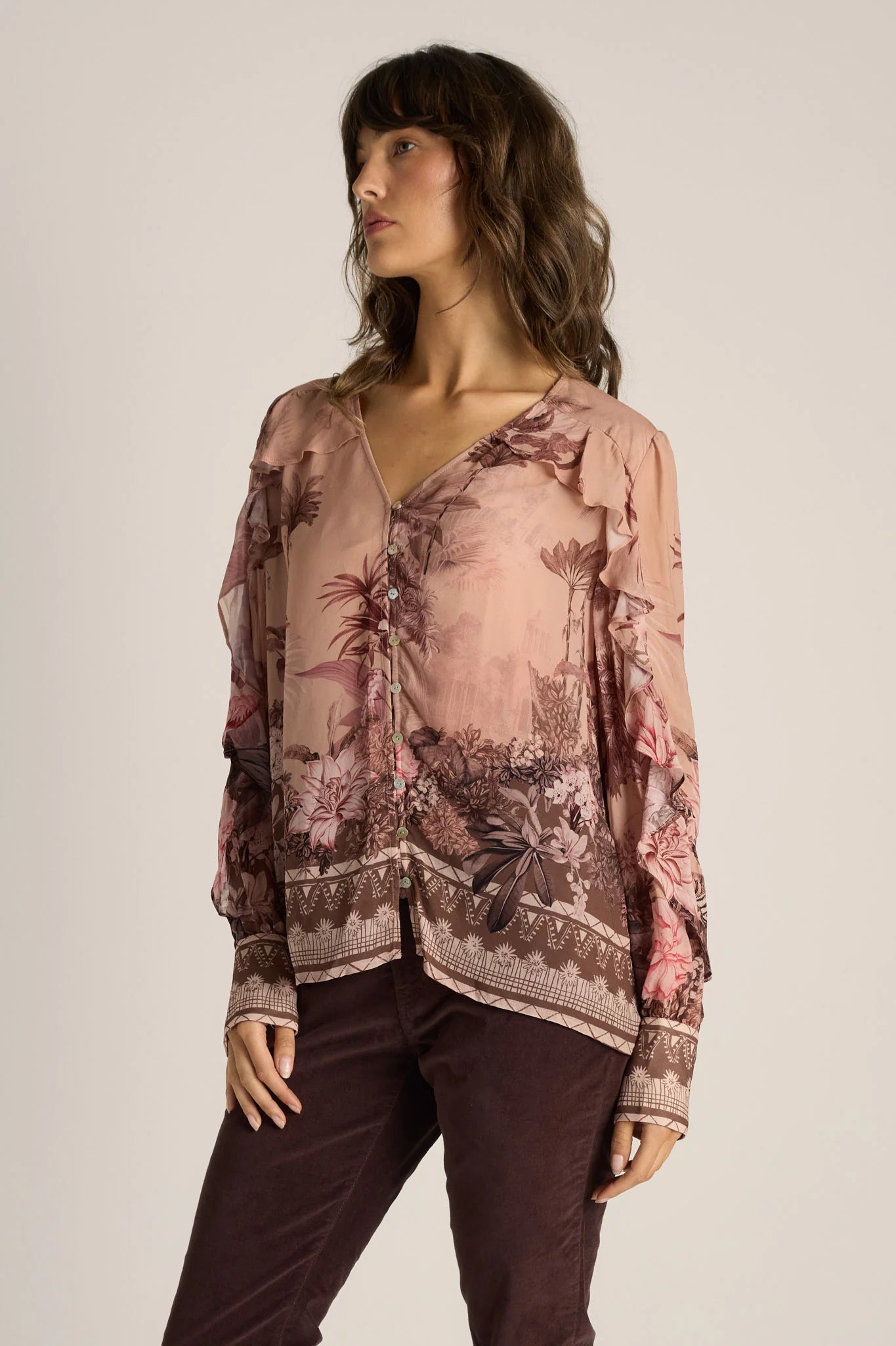 Odette Ruffle Blouse - Light Scarf Print