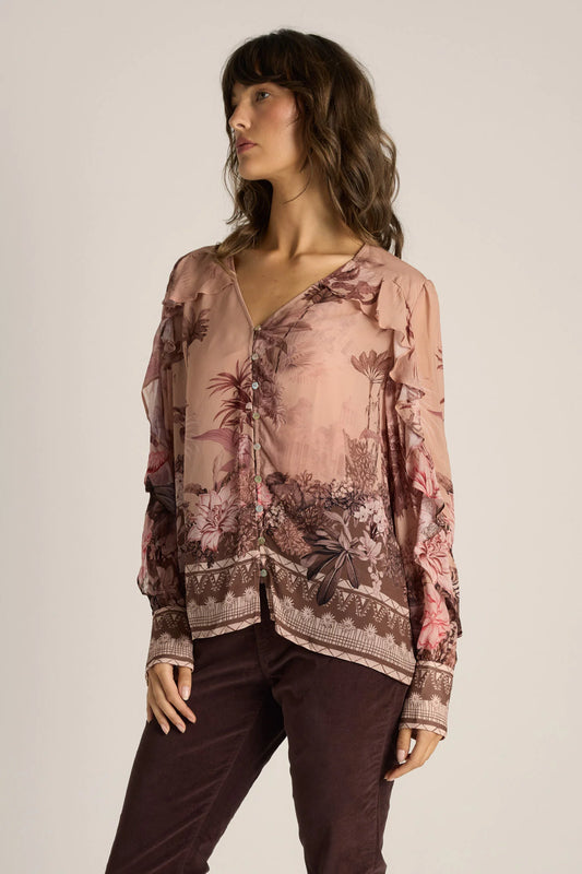 Odette Ruffle Blouse - Light Scarf Print