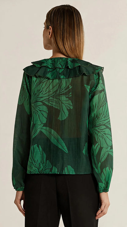 Lynn Ruffle Blouse - Evergreen