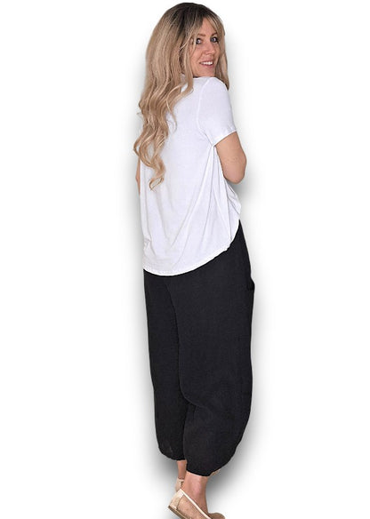 BLACK BARREL LINEN PANTS