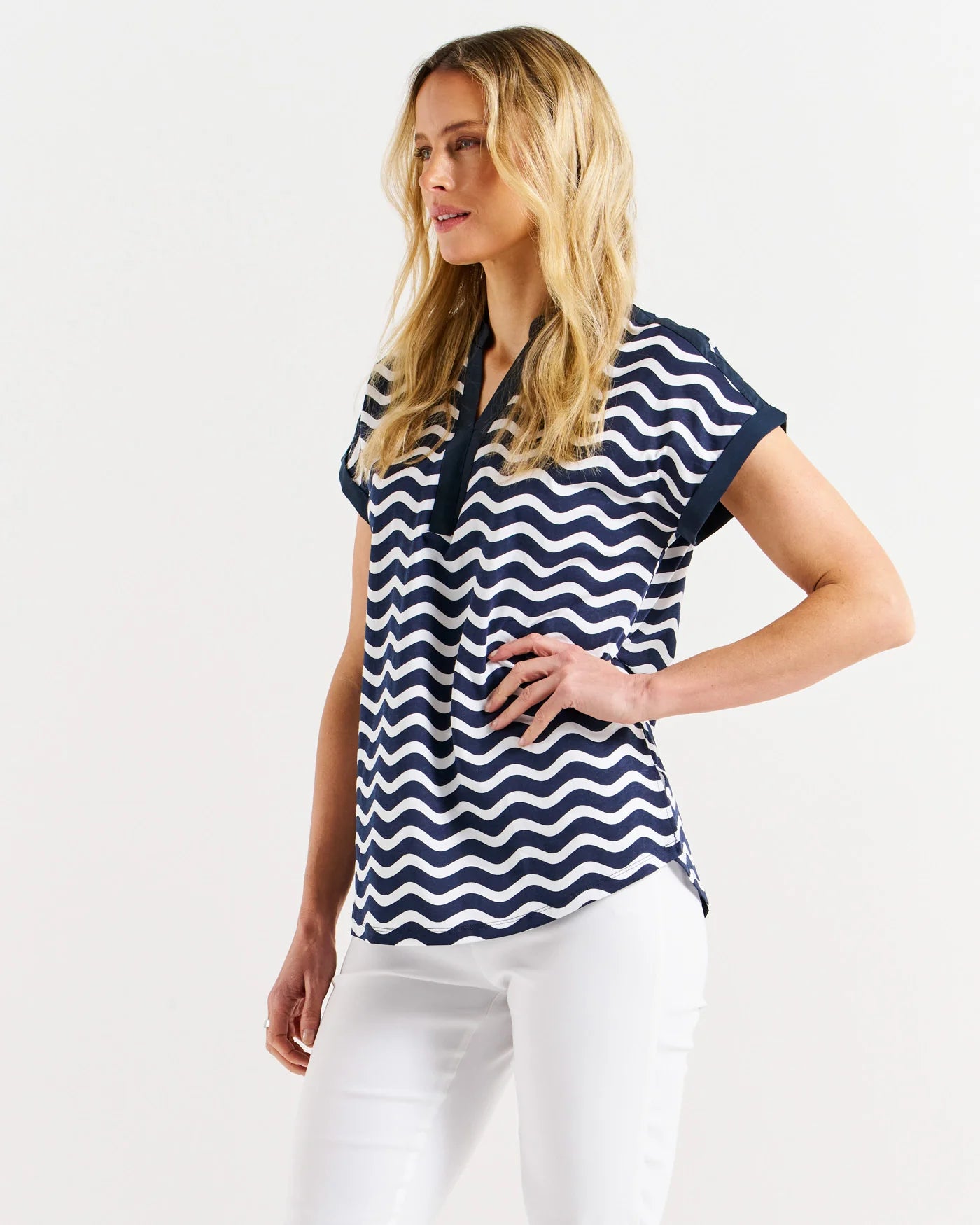 Bridie Tee - Navy Wave Stripe