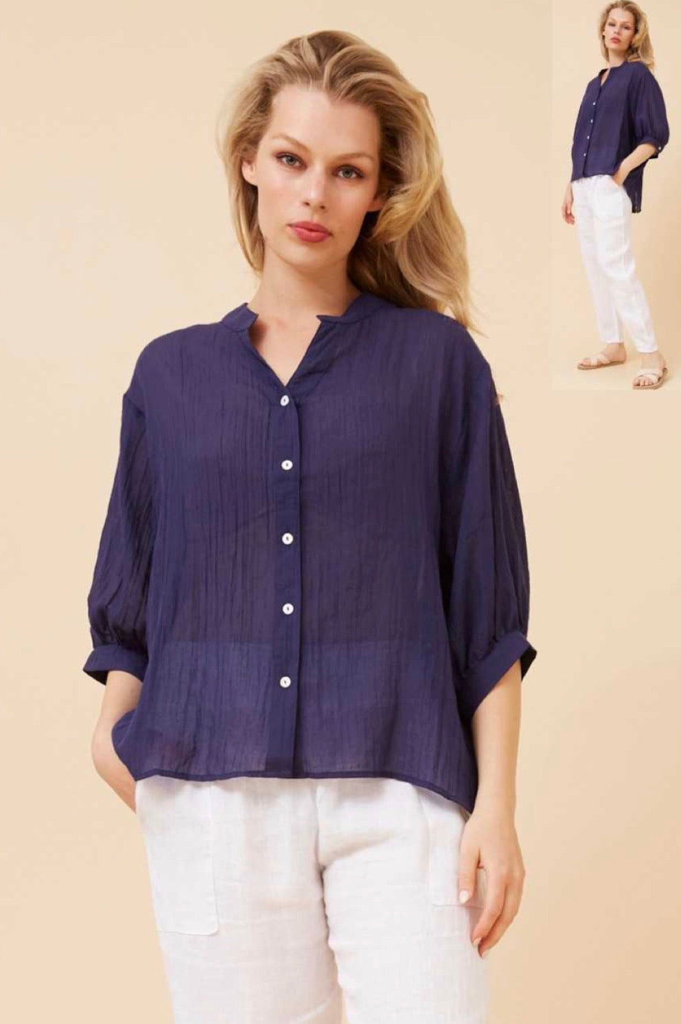 Navy Button Back Shirt