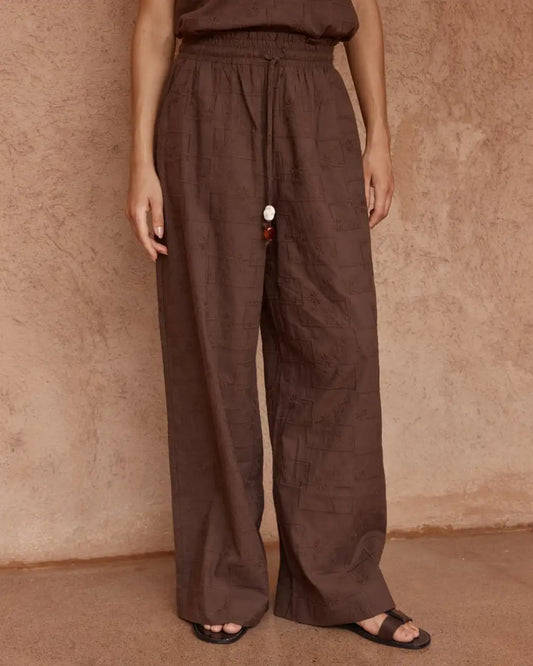 SASS Bellie Embroidered Pant in Chocolate