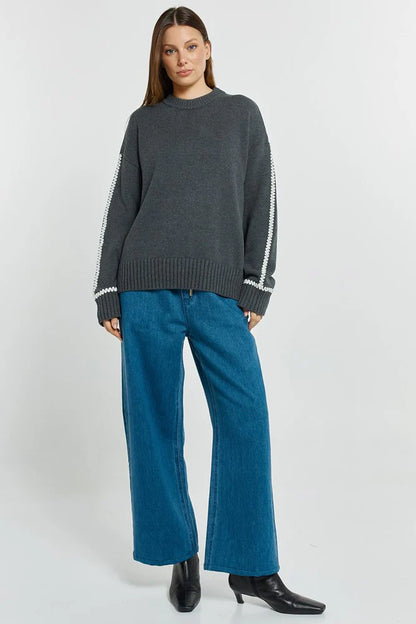 Contrast Stitch Sweater - Charcoal